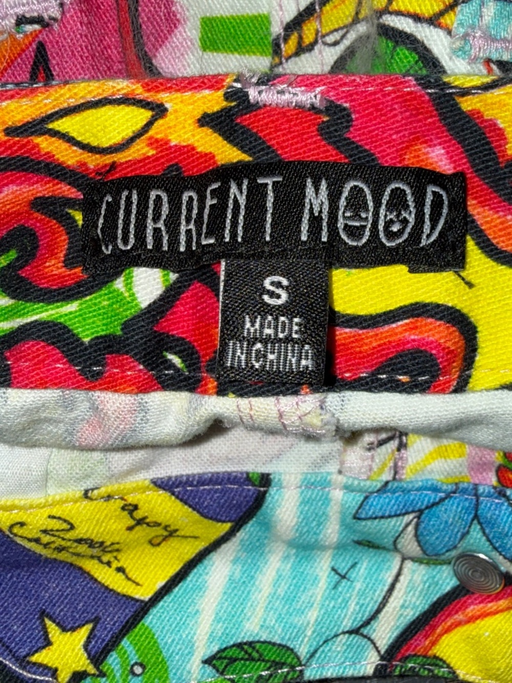 Current Mood Graphic Print Bright Colors Mini Skirt Laceup Side Seams Size Small - Picture 7 of 9
